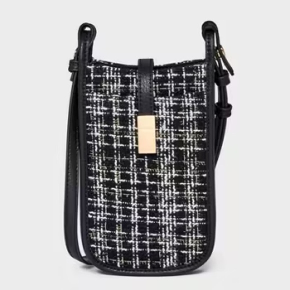 Chic Black and White Tweed Crossbody Bag